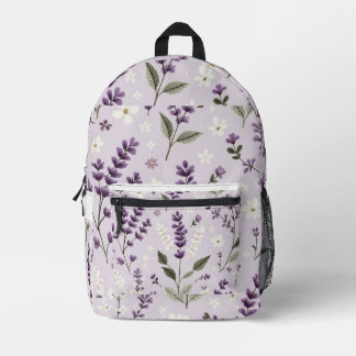 Lavender Whispers – Embroidered Botanical Pattern Printed Backpack