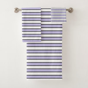 Lavender, White and Black Stripes Bath Towel Set