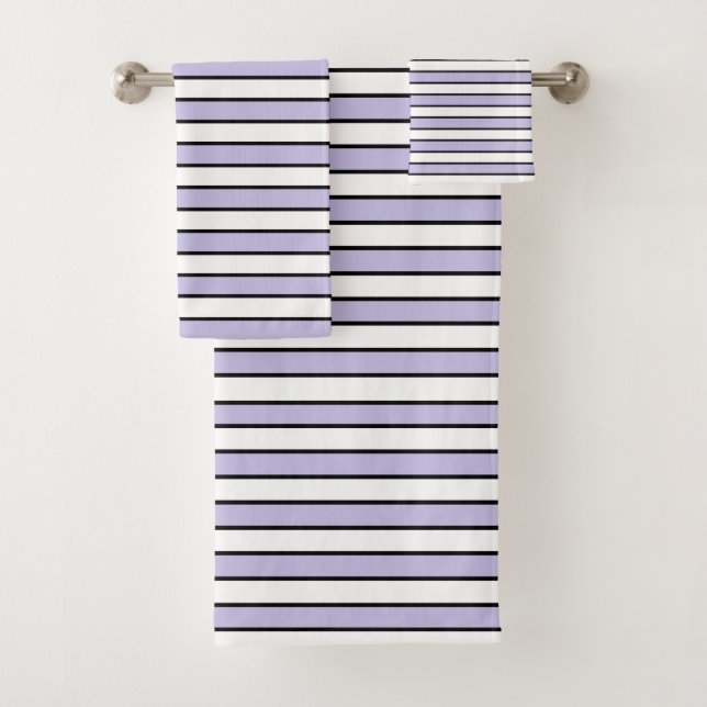 Lavender, White and Black Stripes Bath Towel Set (Insitu)