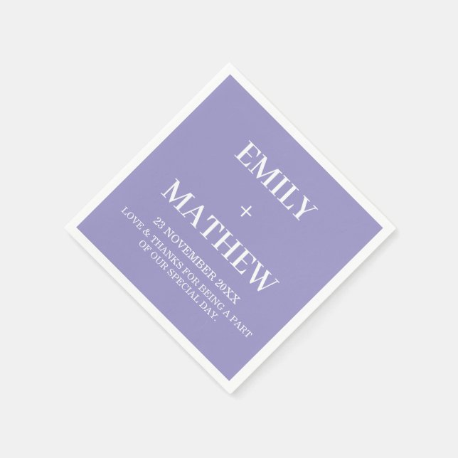  LAVENDER WHITE CUSTOM NAME SIMPLE STYLISH WEDDING NAPKIN (Corner)