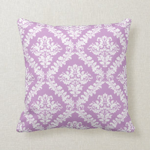Lavender, white damask pattern throw cushion