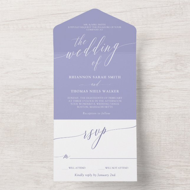 Lavender White Delicate Calligraphy Wedding All In One Invitation (Inside)