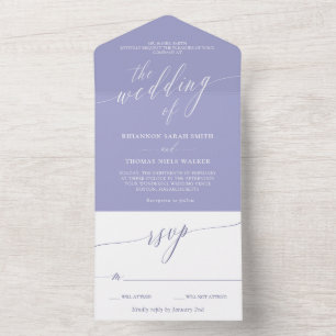 Lavender White Delicate Calligraphy Wedding All In One Invitation