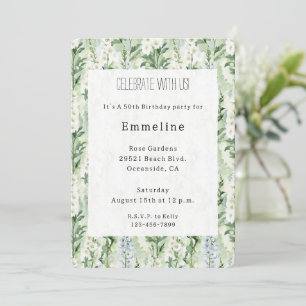Lavender White Delphinium Flowers Birthday Invitation