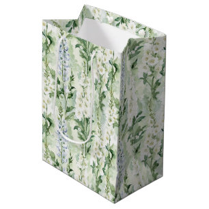 Lavender White Delphinium Flowers Bridal Shower Medium Gift Bag