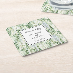Lavender White Delphinium Flowers Bridal Wedding Square Paper Coaster