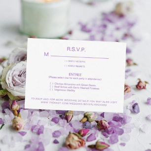 Lavender & White Dinner Options Wedding RSVP Card
