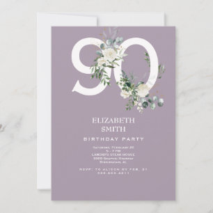 Lavender White Floral Elegant 90th Birthday Party  Invitation