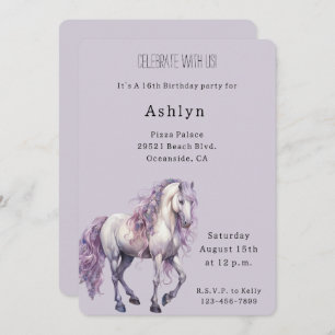 Lavender White Floral Horse Cowgirl Birthday Invitation