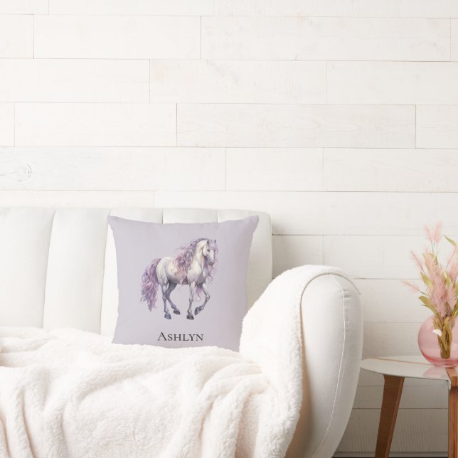 Lavender White Floral Horse Cowgirl   Cushion (Couch)