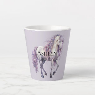 Lavender White Floral Horse  Latte Mug