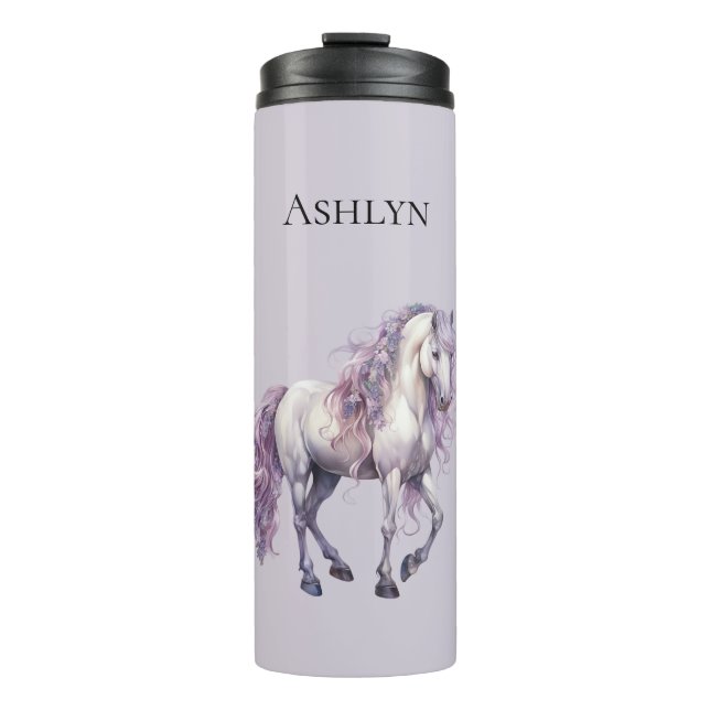 Lavender White Floral Horse  Thermal Tumbler (Front)