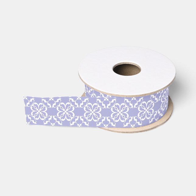 Lavender & White Floral Lattice Pattern Grosgrain Ribbon (Spool)