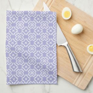 Lavender & White Floral Lattice Pattern Tea Towel
