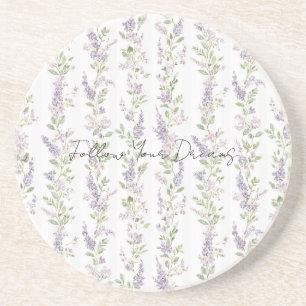 Lavender White Floral Stripes Coaster