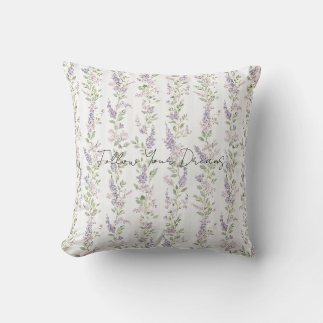 Lavender White Floral Stripes Cushion (Front)