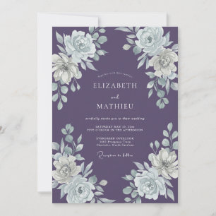 Lavender White Floral Watercolor Wedding Invitation