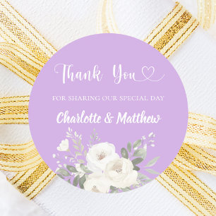 Lavender white florals heart thank you wedding classic round sticker