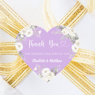 Lavender white florals heart thank you wedding sticker