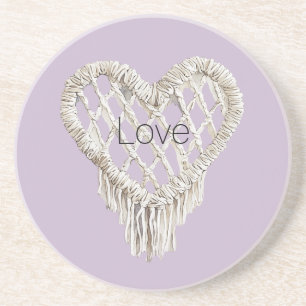 Lavender White Heart Fringe Coaster