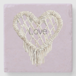 Lavender White Heart Fringe Stone Coaster