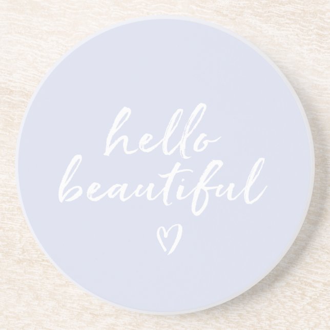 Lavender White Hello Beautiful Inspirational Heart Coaster (Front)