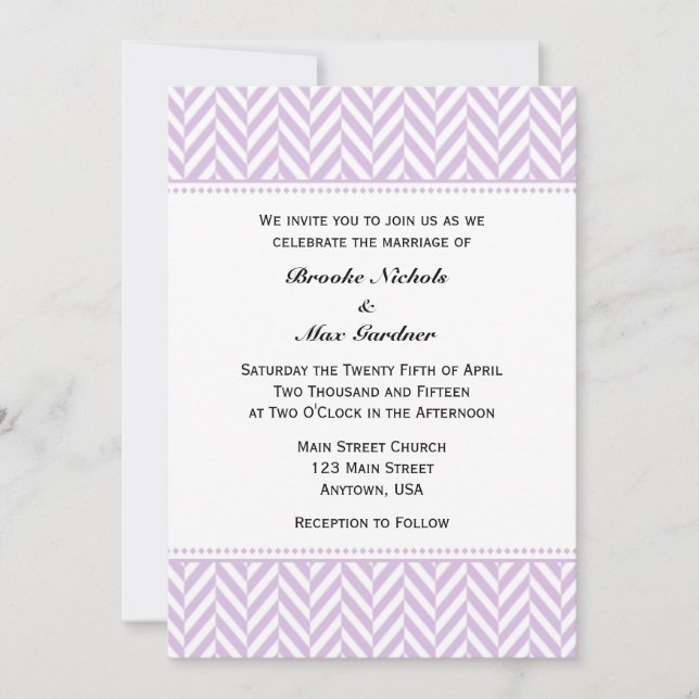 Lavender White Herringbone Wedding Invitation (Front)