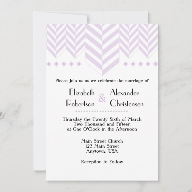 Lavender White Herringbone Wedding Invitation (Front)