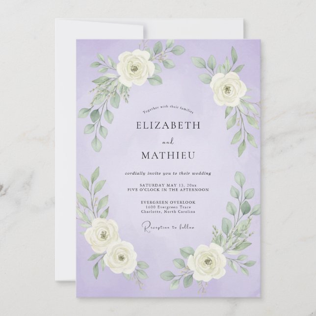 Lavender White Leafy Wedding Invitation (Front)