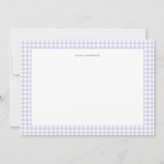 Lavender & white Personalised Gingham flat  Thank You Card (Front)