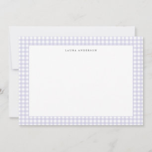 Lavender & white Personalised Gingham flat Thank You Card