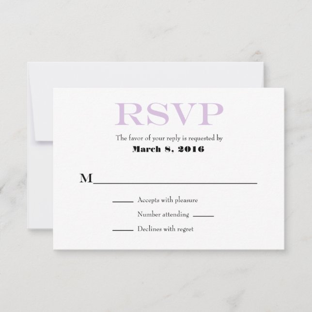 Lavender White Plain Simple Wedding RSVP Cards (Front)