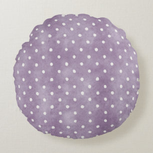 Lavender White Polka Dots Birthday Round Cushion