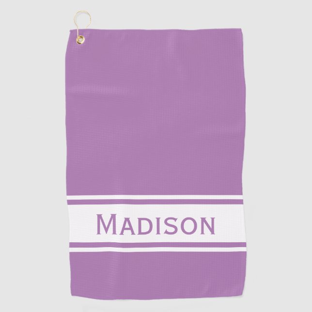 Lavender White Stripe Modern Name Monogram Golf Towel (Front)