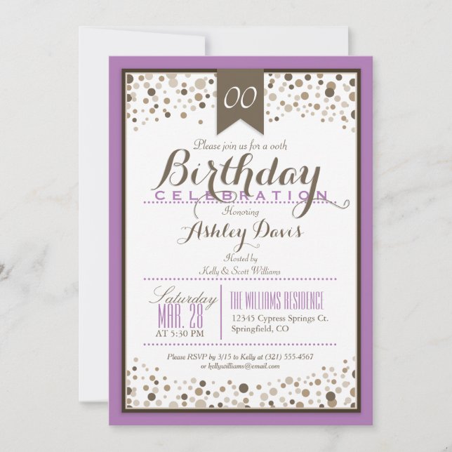 Lavender, White, & Taupe Modern Birthday Party Invitation (Front)