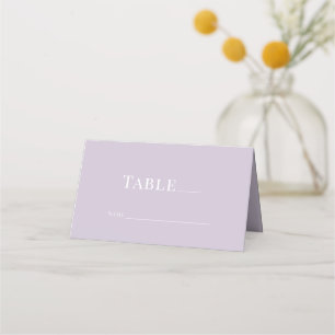 Lavender White Text Wedding Folded Place Card