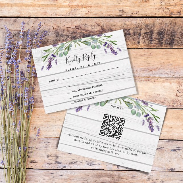 Lavender white wood QR code wedding response RSVP (Creator Uploaded)