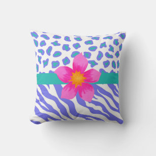 Lavender & White Zebra & Cheetah Pink Flower Cushion