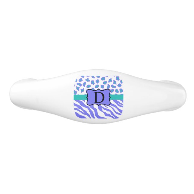 Lavender White Zebra Leopard Skin Monogram Initial Ceramic Drawer Pull (Front)