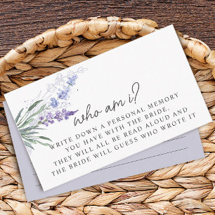 Lavender Who Am I Bridal Shower Game Cards