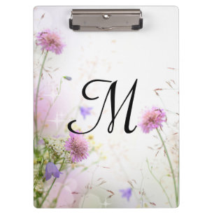 Lavender Wild Flowers Monogram Initial Clip Board