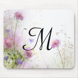 Lavender Wild Flowers Monogram Initial Mouse Pad