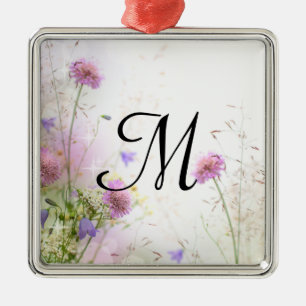 Lavender Wild Flowers Monogram Initial Ornament