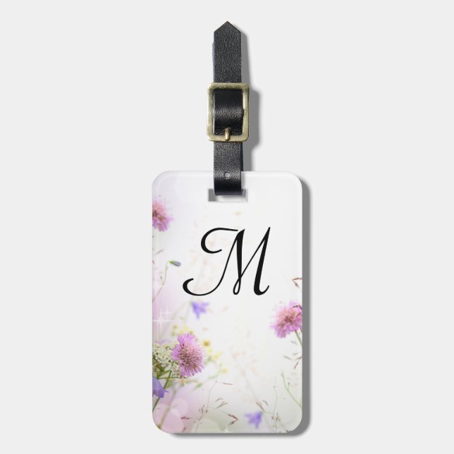 Lavender Wild Flowers Monogram Luggage Tag (Front Vertical)