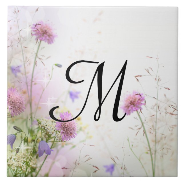 Lavender Wild Flowers Pool Monogram Display Tile (Front)