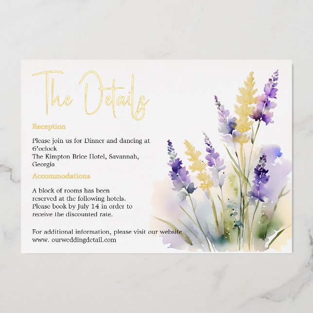 Lavender wild flowers Watercolor Details card (Front)