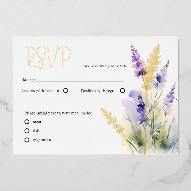 Lavender wild flowers Watercolor RSVP (Front)