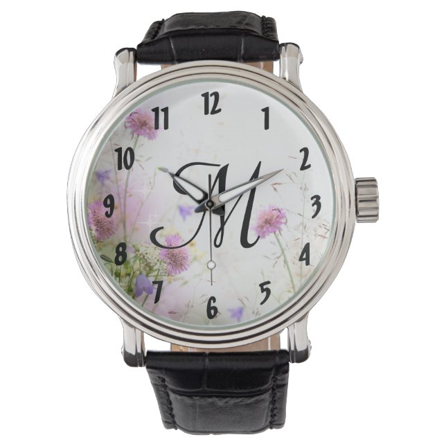 Lavender Wild Flowers Wrist Watch (Front)