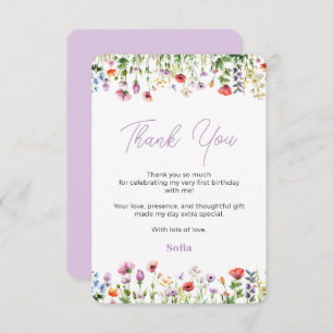 Lavender Wildflower 1st Birthday Thank You Card