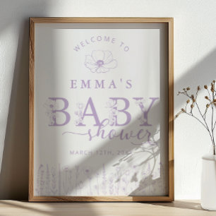 Lavender Wildflower Baby Shower Welcome Sign